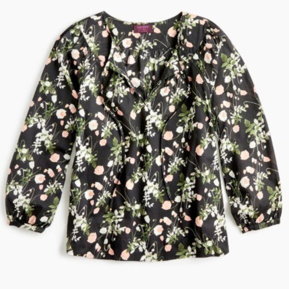 J.Crew x Liberty S Blouse Poppy Dream Print Black Pink Green - Picture 2 of 11